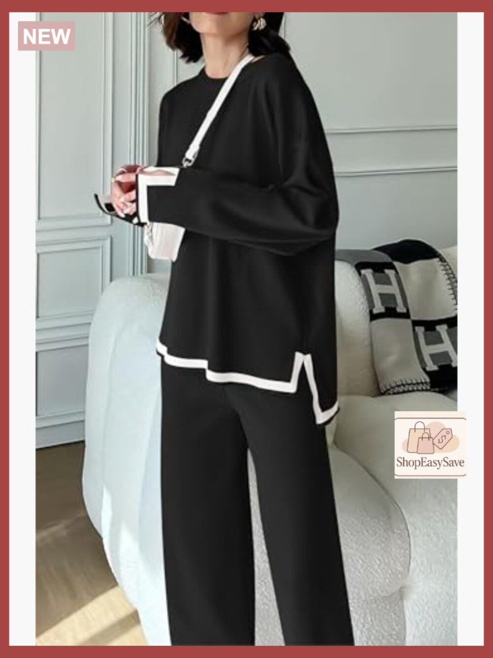 Two Piece Knit Sweater Set Wide Leg Pants Tracksuit Fall Winter - Picture 4 of 7